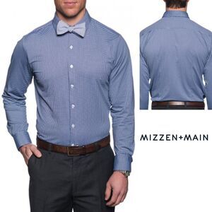 Mizzen & Main Spinnaker Dress Shirt Mens Size XL Trim Fit Performance Navy Check